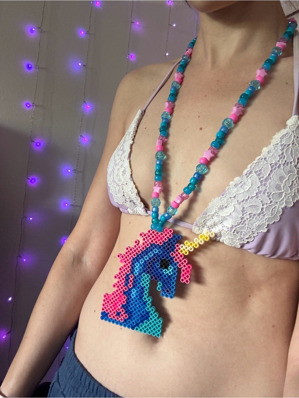 Handmade Kandi Necklace – Magical Unicorn Blueberry Charm | TikTok‑Inspired Kawa